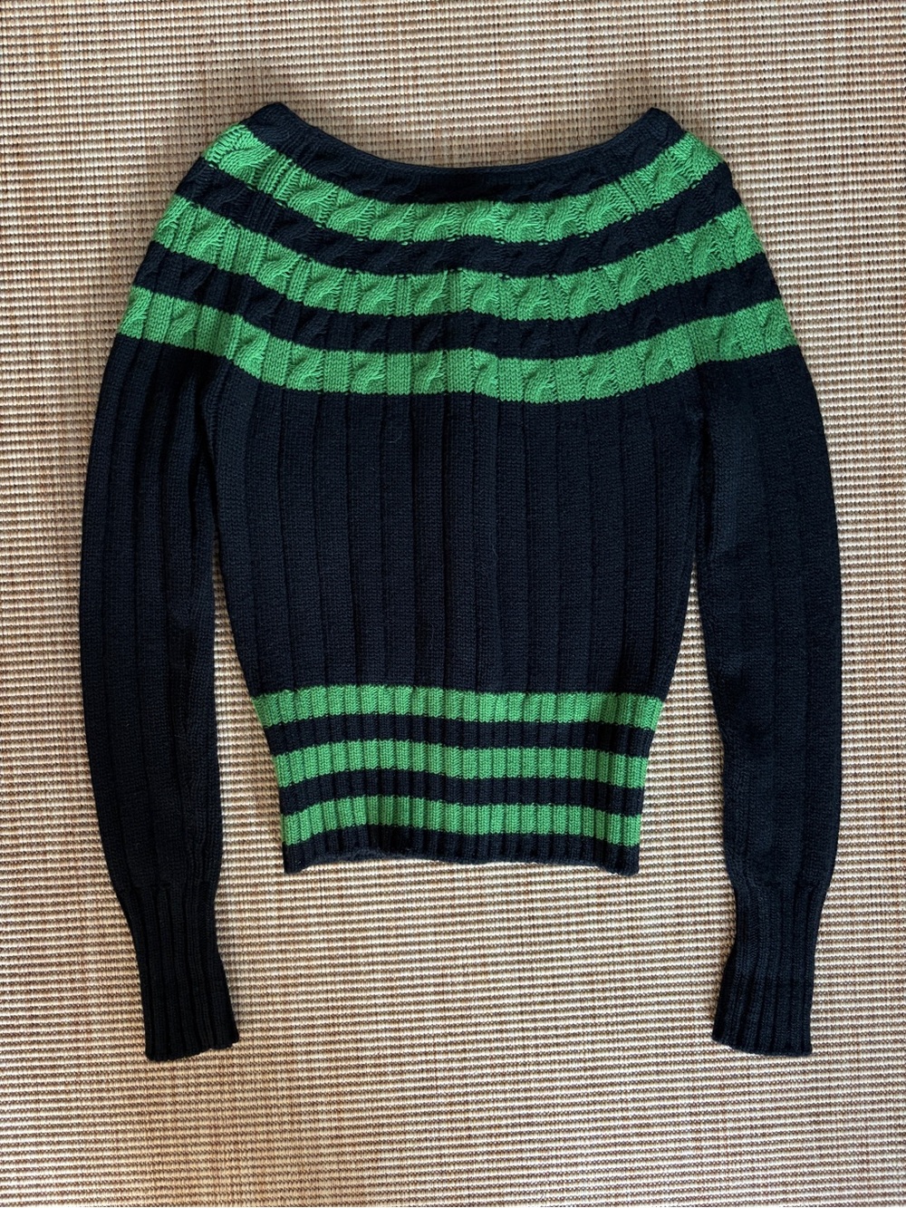 Vintage Prada Cashmere Wool Bateau Boatneck Striped Knit Cardigan Sweater Black - Picture 4 of 5